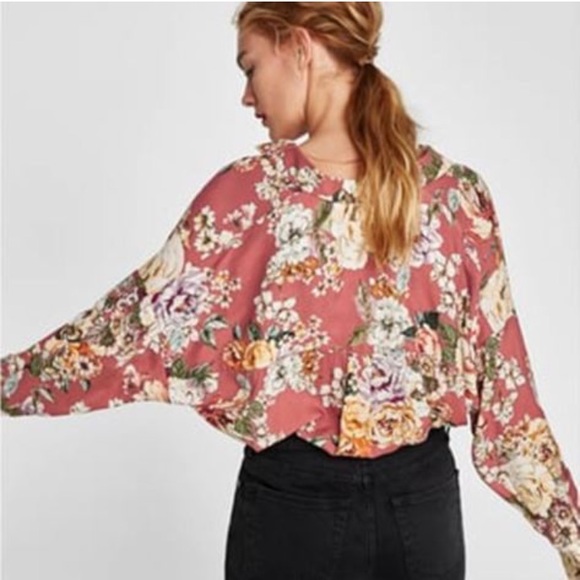 LAST!! Zara -Oversized Floral Pink Blouse (NEW) - Picture 2 of 8